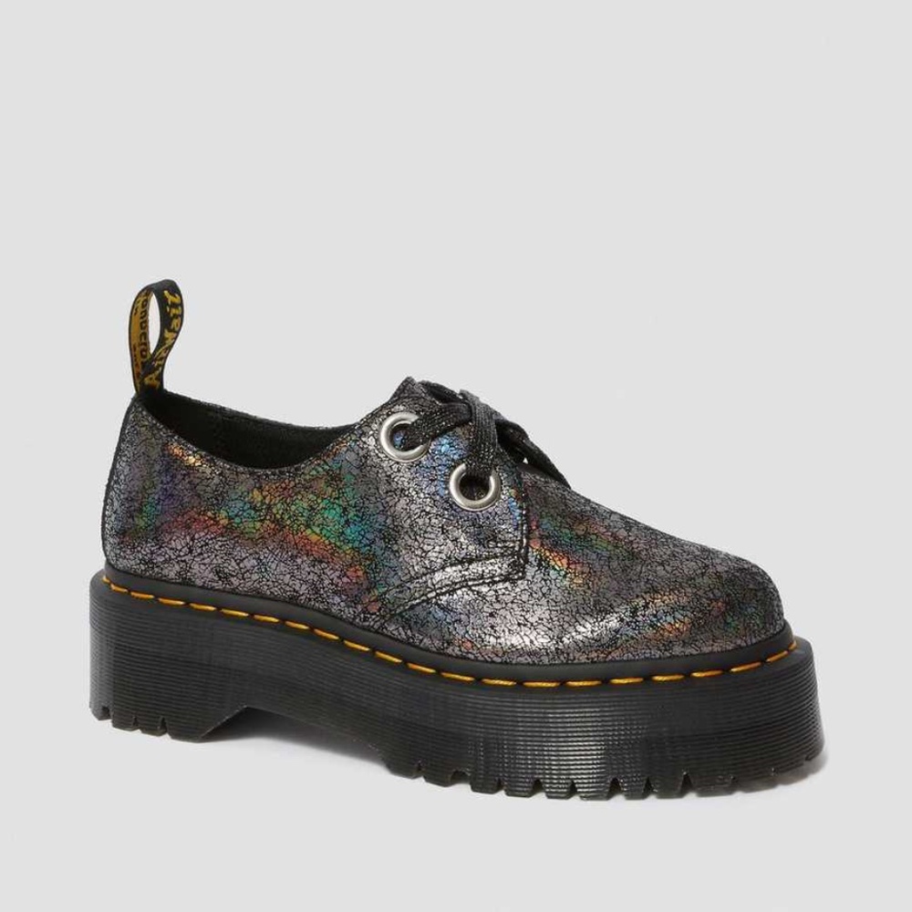 Dr. Martens Women's Holly Platform Retro Quad Gunmetal Iridescent Crackle US 9